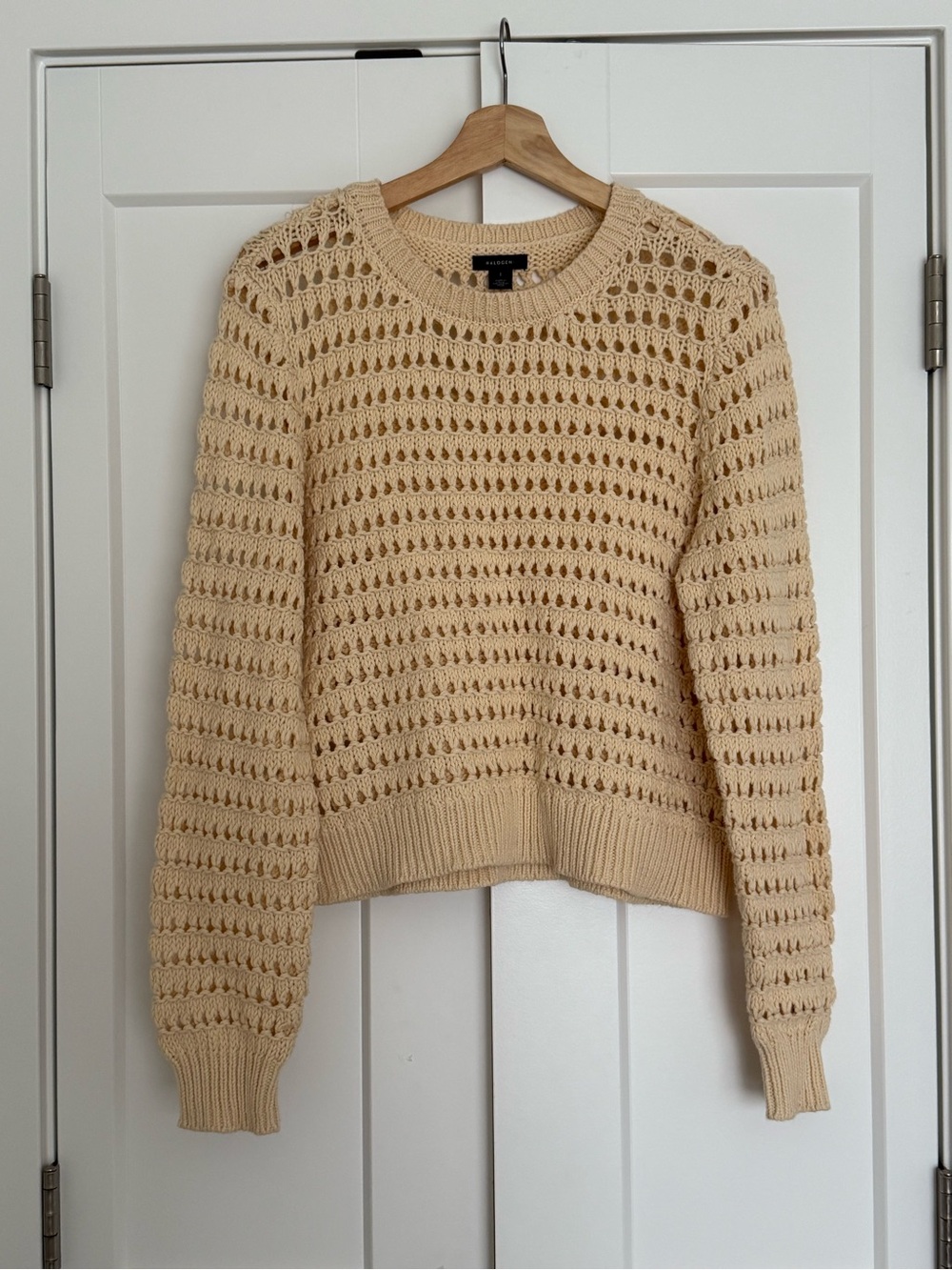 Halogen Cream Open-Knit Crewneck Sweater